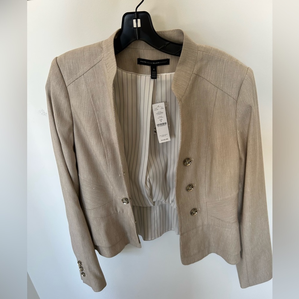 White House Black Market Beige Collarless Blazer